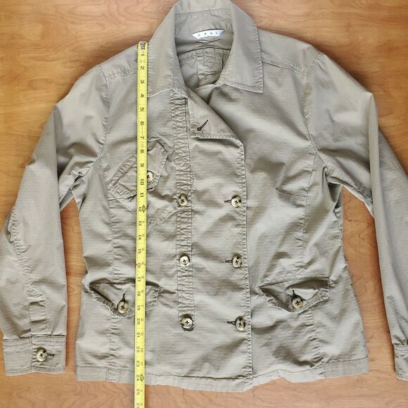 Cabi Double Breasted Utility Jacket Womens L Khaki Lightweight Pea Coat Military - Picture 9 of 9